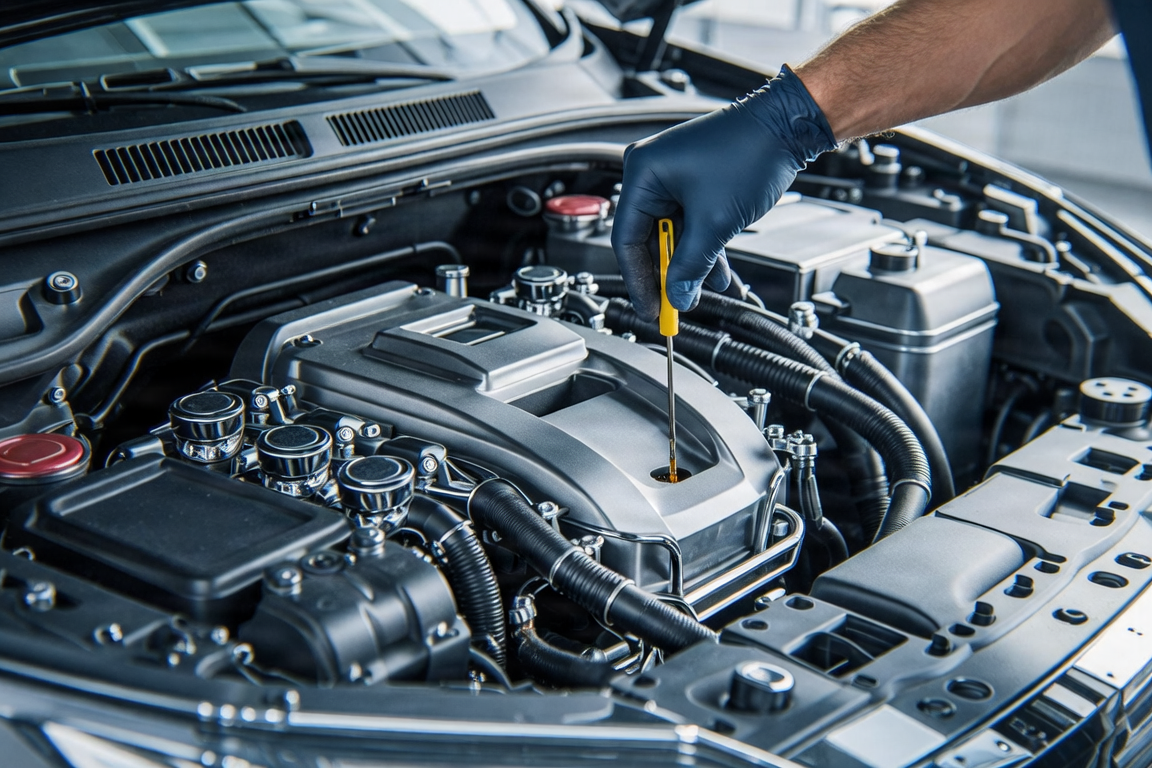 Modern car engine bay maintenance and inspection